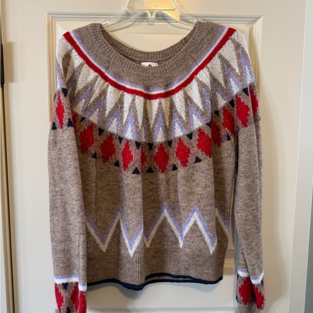 Sundry Brown Sweater with Red and White Accents